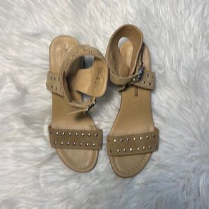 Tan suede studded sandals